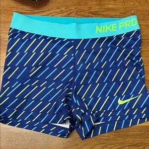 Nike Pro Navy and Teal Patterned Shorts